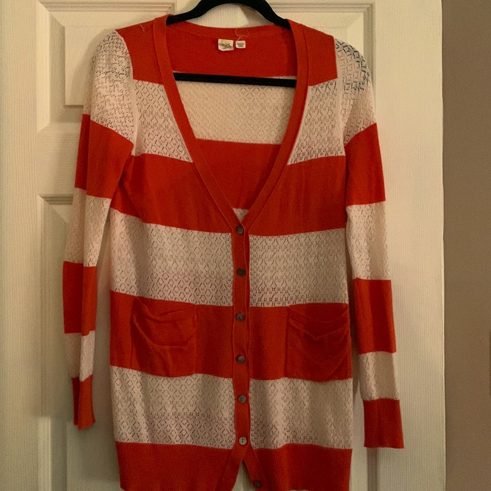 Anthropologie Orange and Cream Boyfriend Cardigan